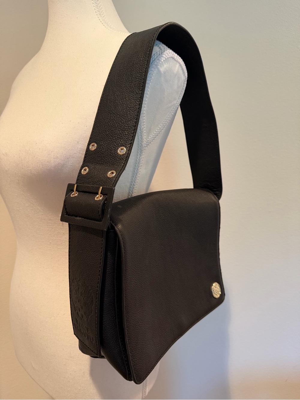 Vince Camuto Black Pebbled Leather Shoulder Bag